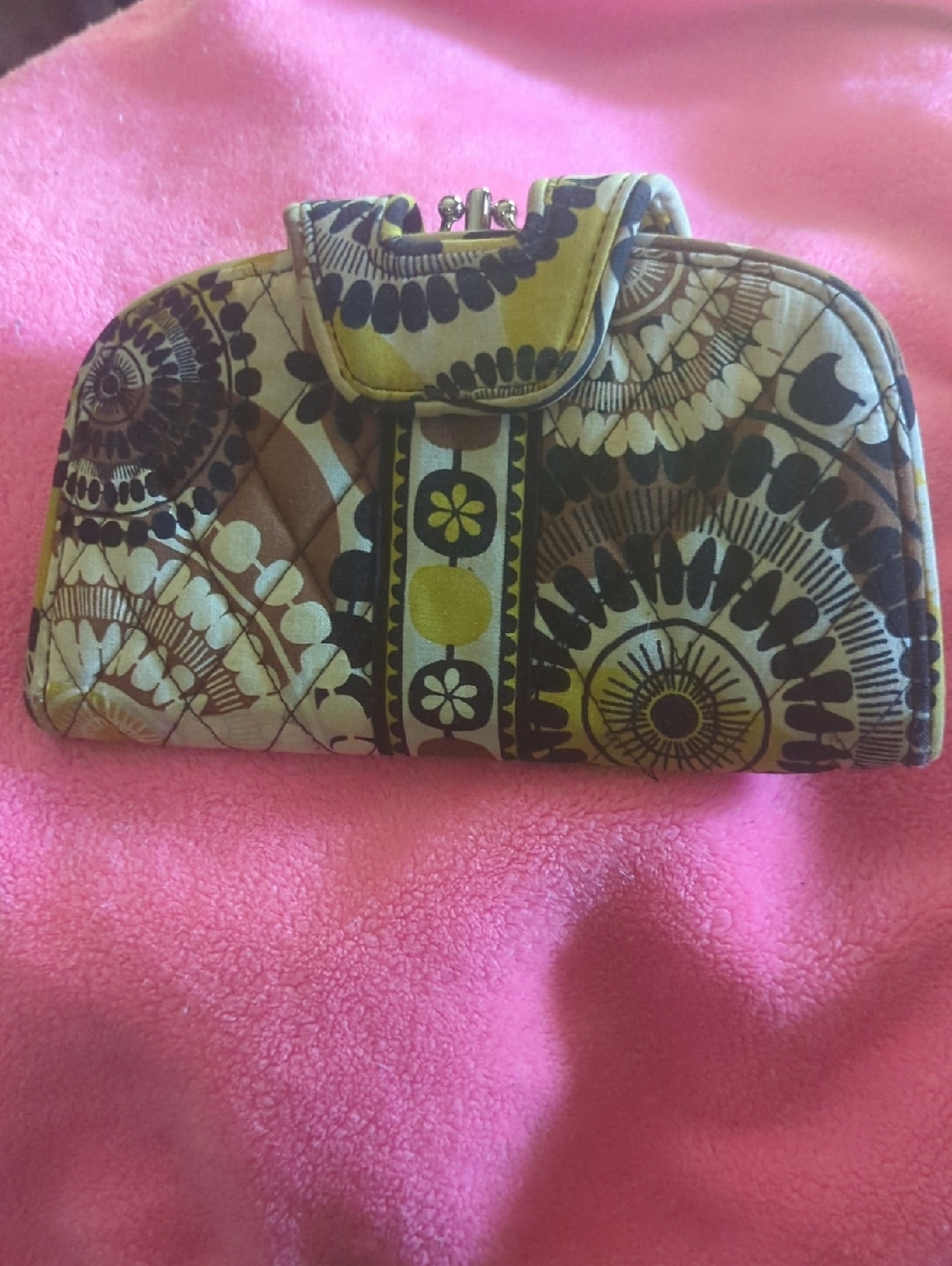 Vera Bradley Quilted KisslockClasp Wallet- Green, Brown, Black